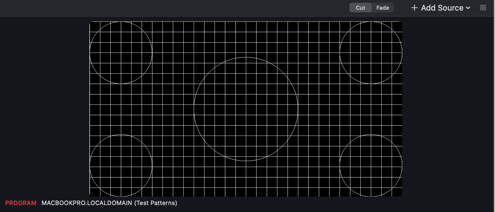 Program viewer with cut/fade selector, Add Source menu and multiviewer button